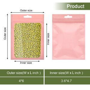100 Pieces Smell Proof Bags,4 x 6 Inch Resealable Mylar Ziplock Food Storage Bags with Clear Window Coffee Beans Packaging Pouch for Food Self Sealing Storage Supplies (Pink)