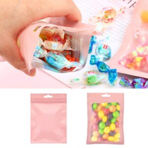 100 Pieces Smell Proof Bags,4 x 6 Inch Resealable Mylar Ziplock Food Storage Bags with Clear Window Coffee Beans Packaging Pouch for Food Self Sealing Storage Supplies (Pink)
