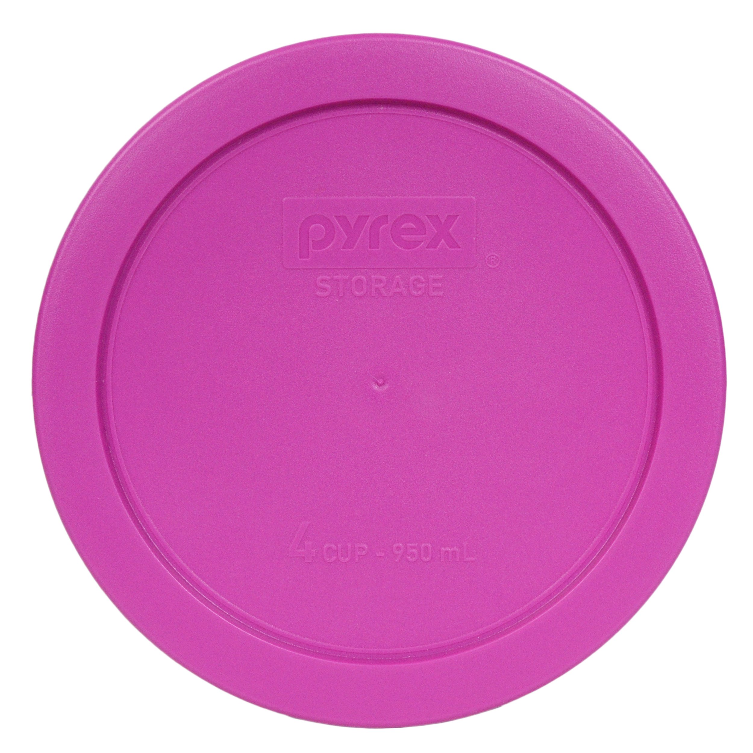 Pyrex (1) 7402-PC Turquoise, (1) 7201-PC Pink, (1) 7200-PC Thistle Purple, & (1) 7202-PC Plum Purple Round Plastic Food Storage Replacement Lids, Made in the USA