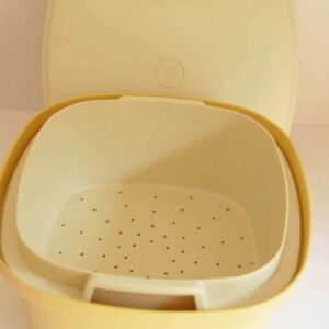 Tupperware Microwave Three Piece Vintage Square Rice Vegetable Steamer Almond and Gold