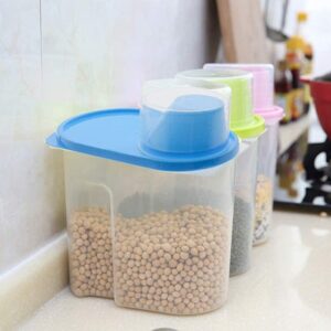 Saim Cereal Container with Pour Spout and Measuring Cup Plastic Clear Food Saver Airtight Watertight Cereal Keeper Food Storage Containers for Rice Grain Cereal Oatmeal Sugar Nuts Beans, 1.9L, 2Pcs