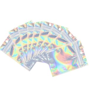 100 pack holographic mylar bags smell proof resealable pouch bag aluminum foil packaging clear front ziplock bag 2.8 x 3.9 inch for food jewelry