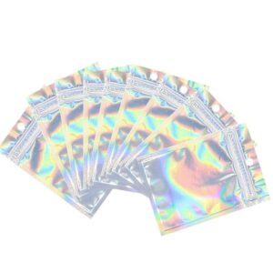 100 Pack Holographic Mylar Bags Smell Proof Resealable Pouch Bag Aluminum Foil Packaging Clear Front Ziplock Bag 2.8 x 3.9 inch for Food Jewelry