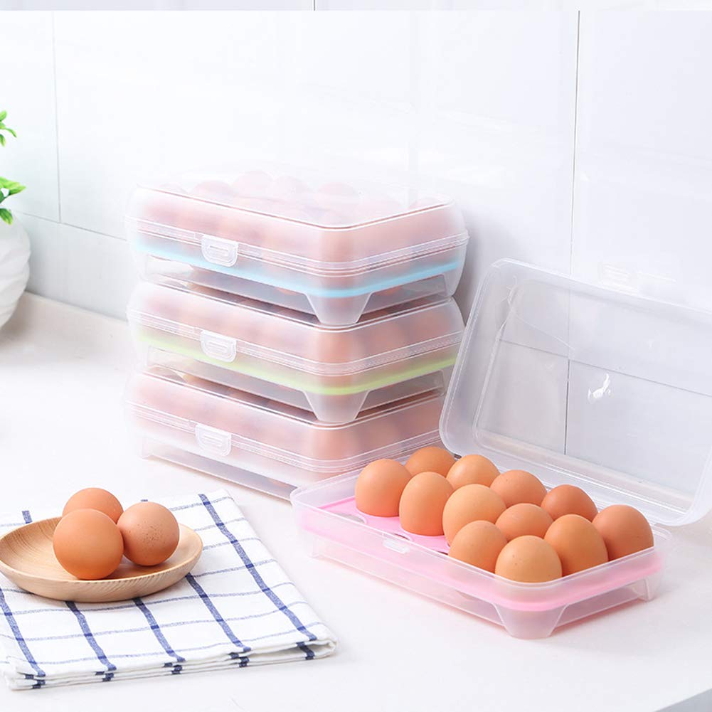 1 Piece Kitchen Refrigerator Eggs Storage Box 15 Eggs Holder Food Storage Container Storage Boxes Organizers(Green, Clear)