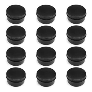 othmro 12pcs 2.7oz metal round tins aluminum tin cans containers with screw lid, 68 * 35mm(dxh) black tin cans for salve, spices, lip balm, tea or candies 80ml