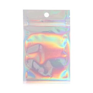 100 Pcs Zip Plastic Bag Aluminum Foil Hologram Food Pouch Small Water Proof Zipper Reclosable Pouches(5.9inch)