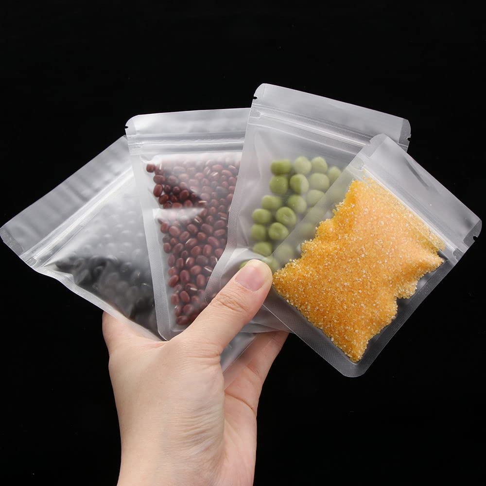 100 Pcs Matte Transparent Zip Plastic Bag Aluminum Foil Hologram Food Pouch Small Water Proof Zipper Reclosable Pouches(5.9inch,Transparent)