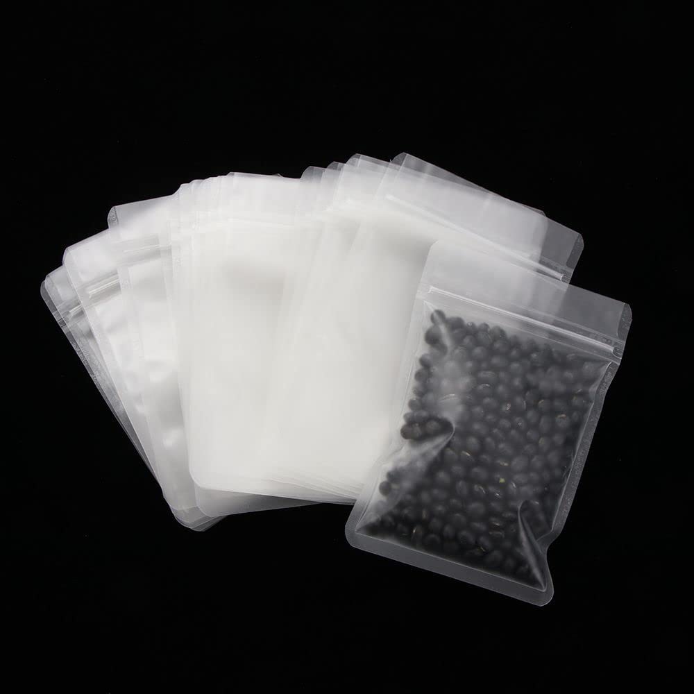 100 Pcs Matte Transparent Zip Plastic Bag Aluminum Foil Hologram Food Pouch Small Water Proof Zipper Reclosable Pouches(5.9inch,Transparent)