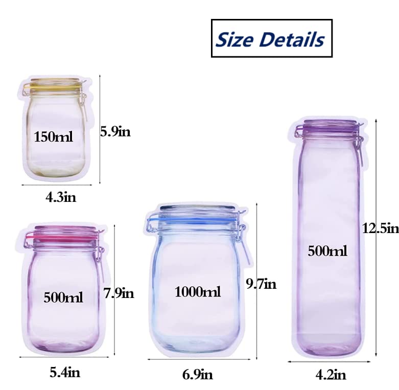 Reusable Mason Bottle Ziplock Bags,Multi-Size Fresh Leak Proof Food Storage Sandwich Bags Ziplock Bags,Hubosale Food Storage Bags, Suitable for Kitchen Camping Travel Office (20pcs)