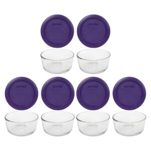 pyrex (6 7200 glass dishes & (6) 7200-pc plum purple lids made in the usa