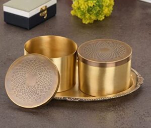 acewood brass canister with tray dry fruit box nuts box dry fruit tray gift box dry fruit containers multi utility storage containers set of 2., golden