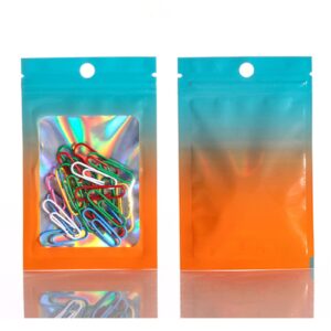 Xeahung 100 Pack Smell Proof Mylar Bags for Candy Storage Resealable Mylar Bags with Rront Window Mylar Bags for Food Storage Mylar Bags 4x6 (blue and orange)