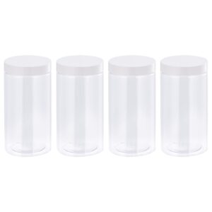 uxcell round plastic jars with white screw top lid, 34oz/ 1000ml wide-mouth clear empty containers for storage, organizing, 4pcs