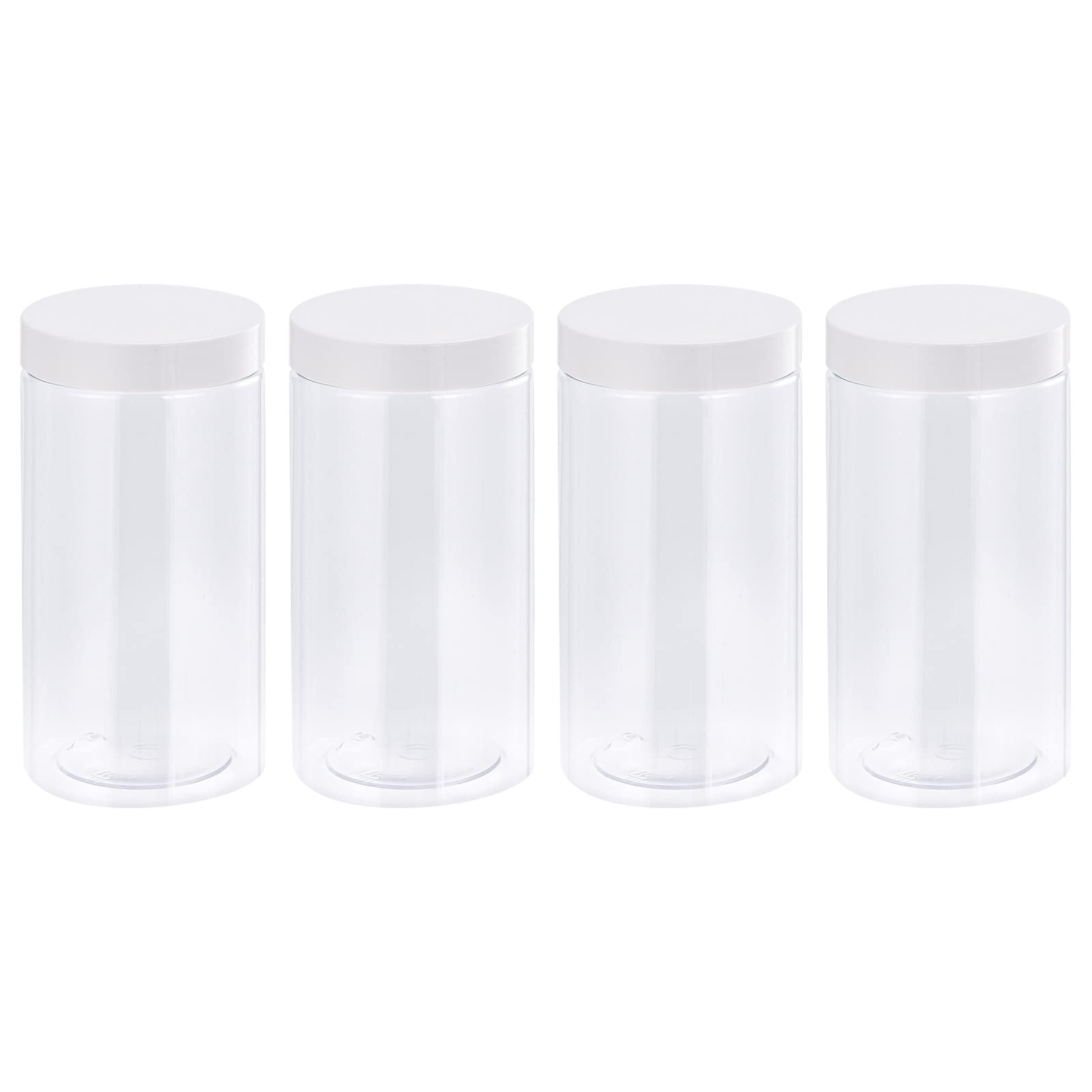 uxcell Round Plastic Jars with White Screw Top Lid, 34oz/ 1000ml Wide-mouth Clear Empty Containers for Storage, Organizing, 4Pcs