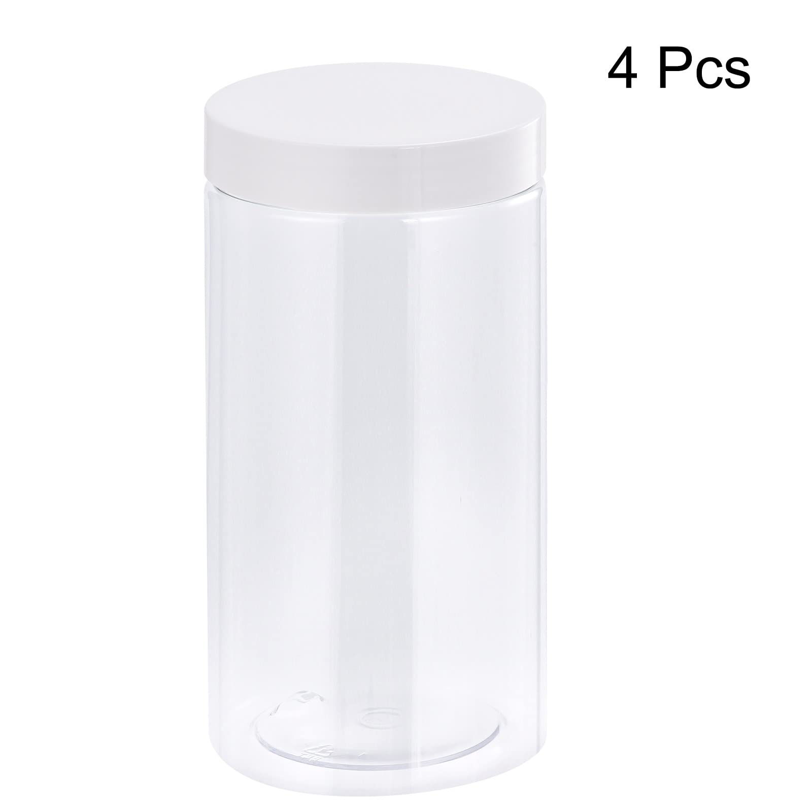 uxcell Round Plastic Jars with White Screw Top Lid, 34oz/ 1000ml Wide-mouth Clear Empty Containers for Storage, Organizing, 4Pcs