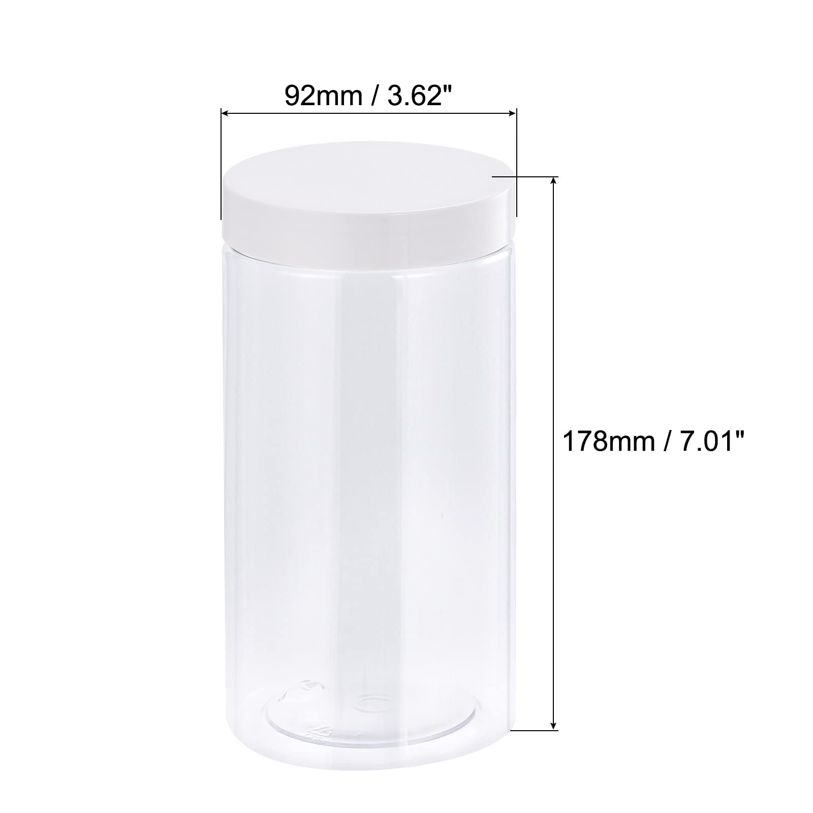 uxcell Round Plastic Jars with White Screw Top Lid, 34oz/ 1000ml Wide-mouth Clear Empty Containers for Storage, Organizing, 4Pcs