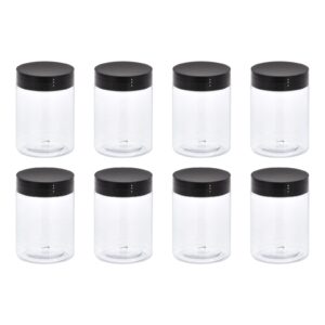 uxcell round plastic jars with black screw top lid, 10oz/ 300ml wide-mouth clear empty containers for storage, organizing, 10pcs
