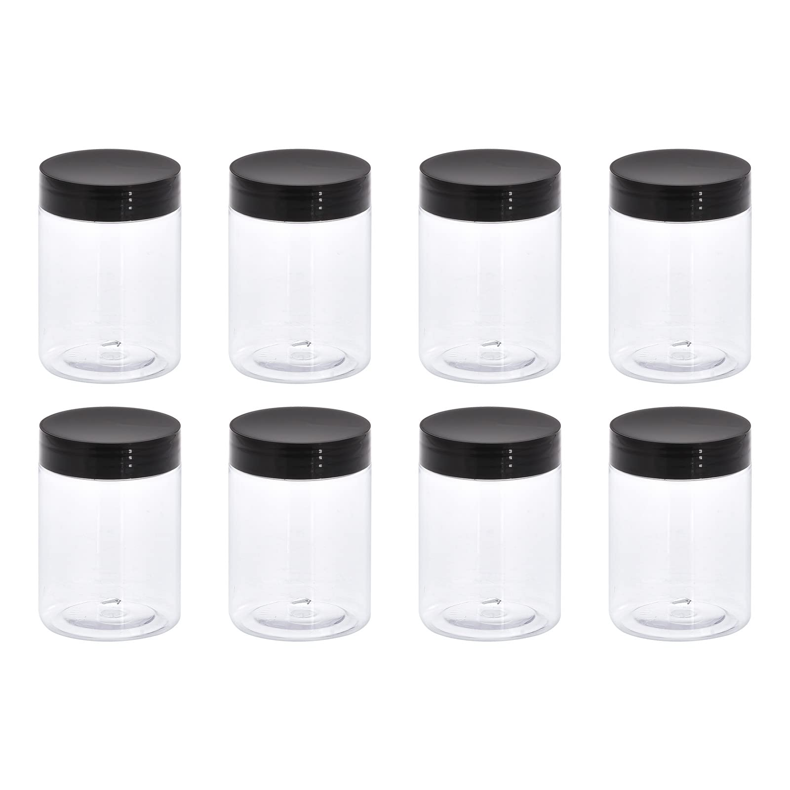 uxcell Round Plastic Jars with Black Screw Top Lid, 10oz/ 300ml Wide-mouth Clear Empty Containers for Storage, Organizing, 10Pcs