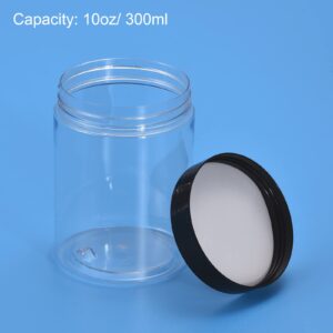 uxcell Round Plastic Jars with Black Screw Top Lid, 10oz/ 300ml Wide-mouth Clear Empty Containers for Storage, Organizing, 10Pcs