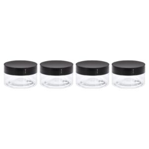 uxcell round plastic jars with black screw top lid, 2oz/ 50ml wide-mouth clear empty containers for storage, organizing, 4pcs