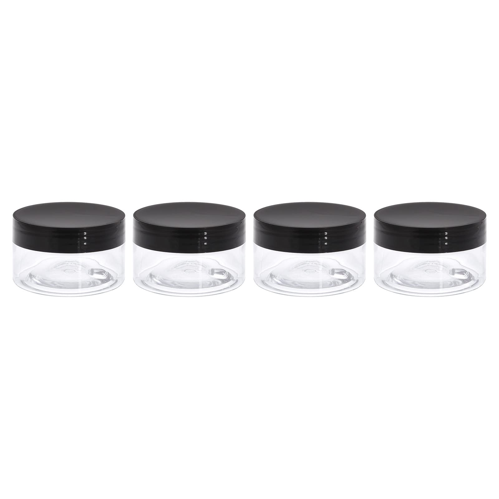 uxcell Round Plastic Jars with Black Screw Top Lid, 2oz/ 50ml Wide-mouth Clear Empty Containers for Storage, Organizing, 4Pcs