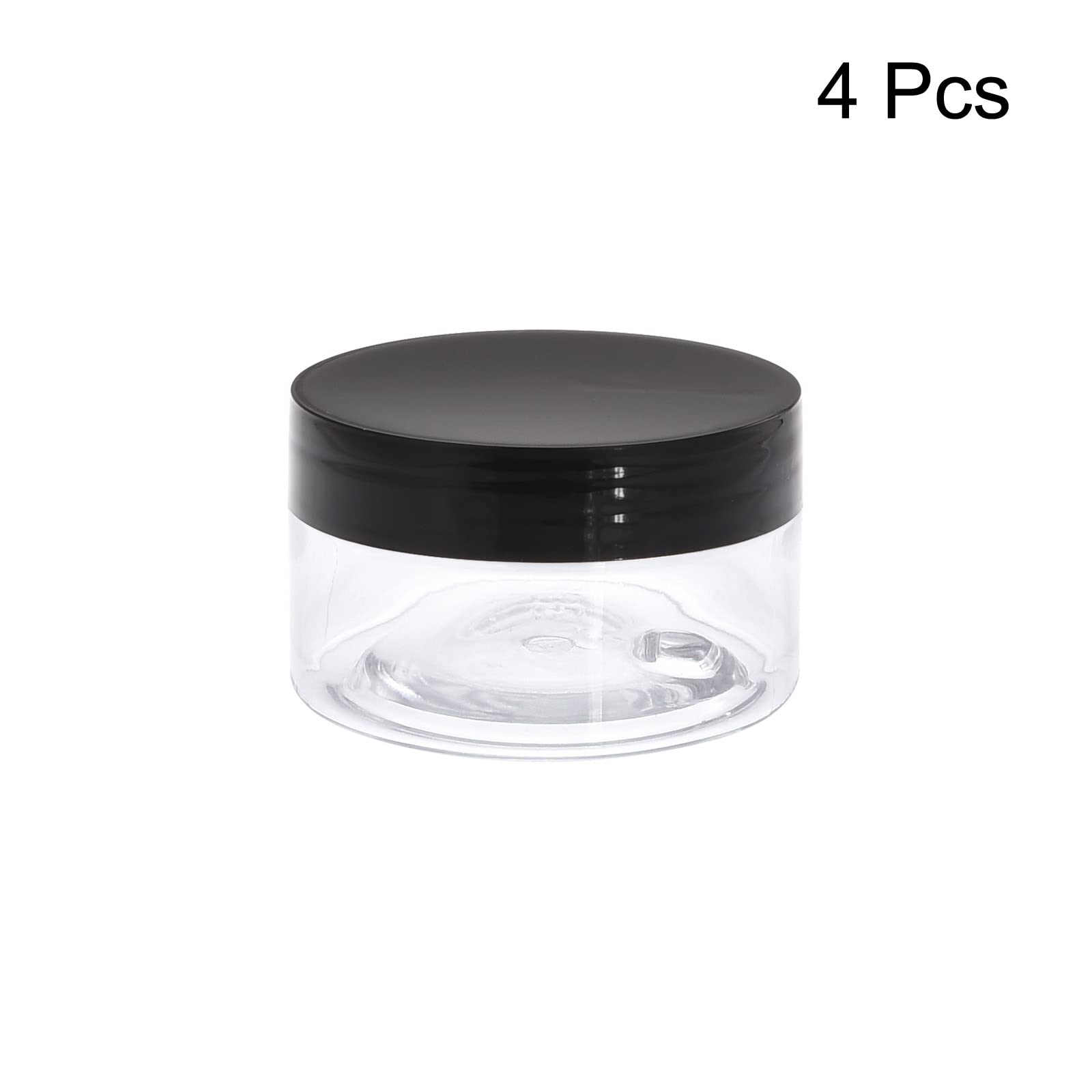 uxcell Round Plastic Jars with Black Screw Top Lid, 2oz/ 50ml Wide-mouth Clear Empty Containers for Storage, Organizing, 4Pcs