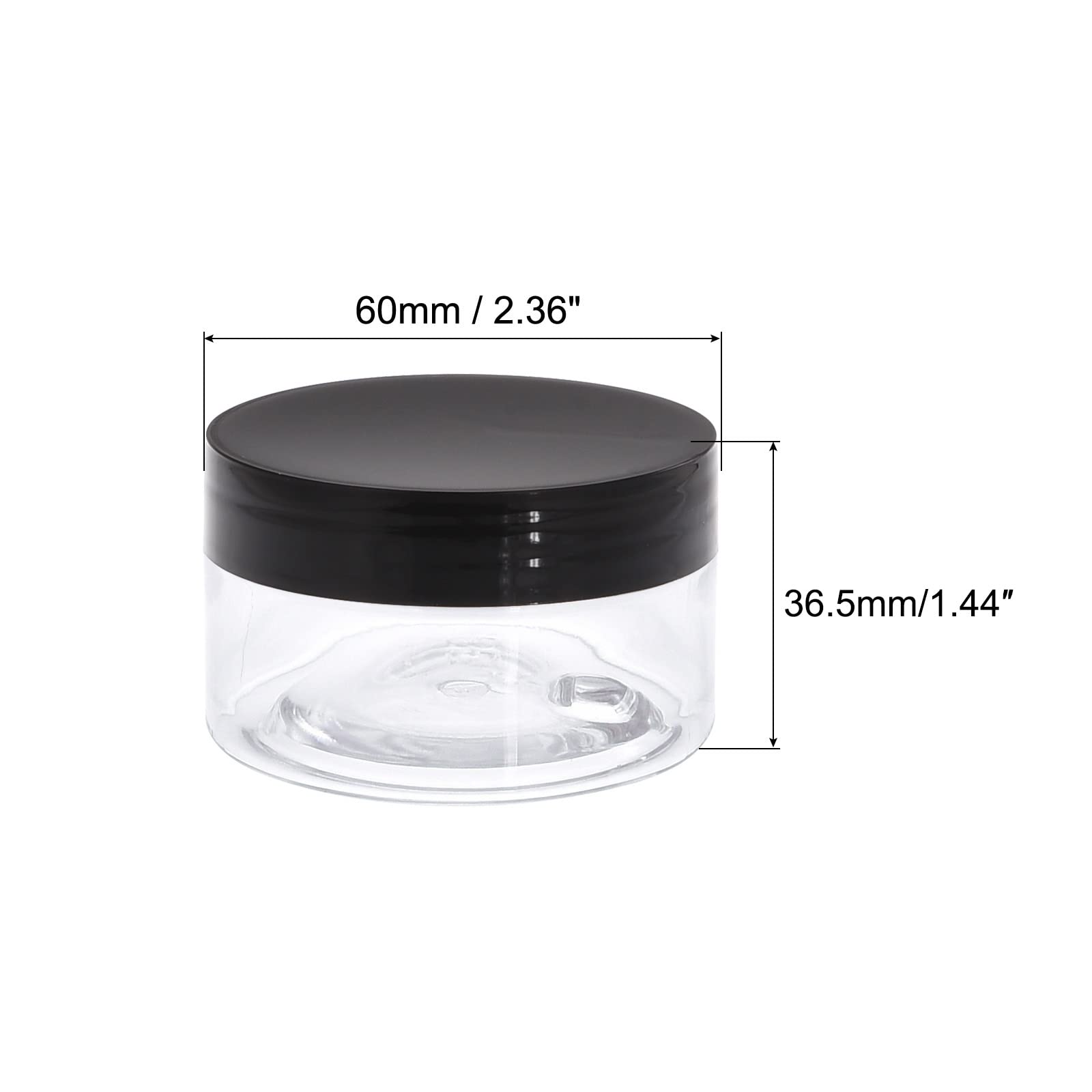 uxcell Round Plastic Jars with Black Screw Top Lid, 2oz/ 50ml Wide-mouth Clear Empty Containers for Storage, Organizing, 4Pcs