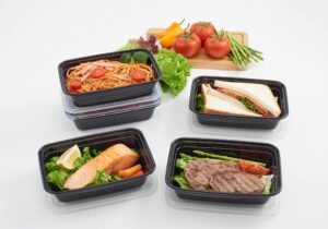 deahun mainstays 5 pk 4.2 cups rectangular plastic meal prep, clear lids and black containers