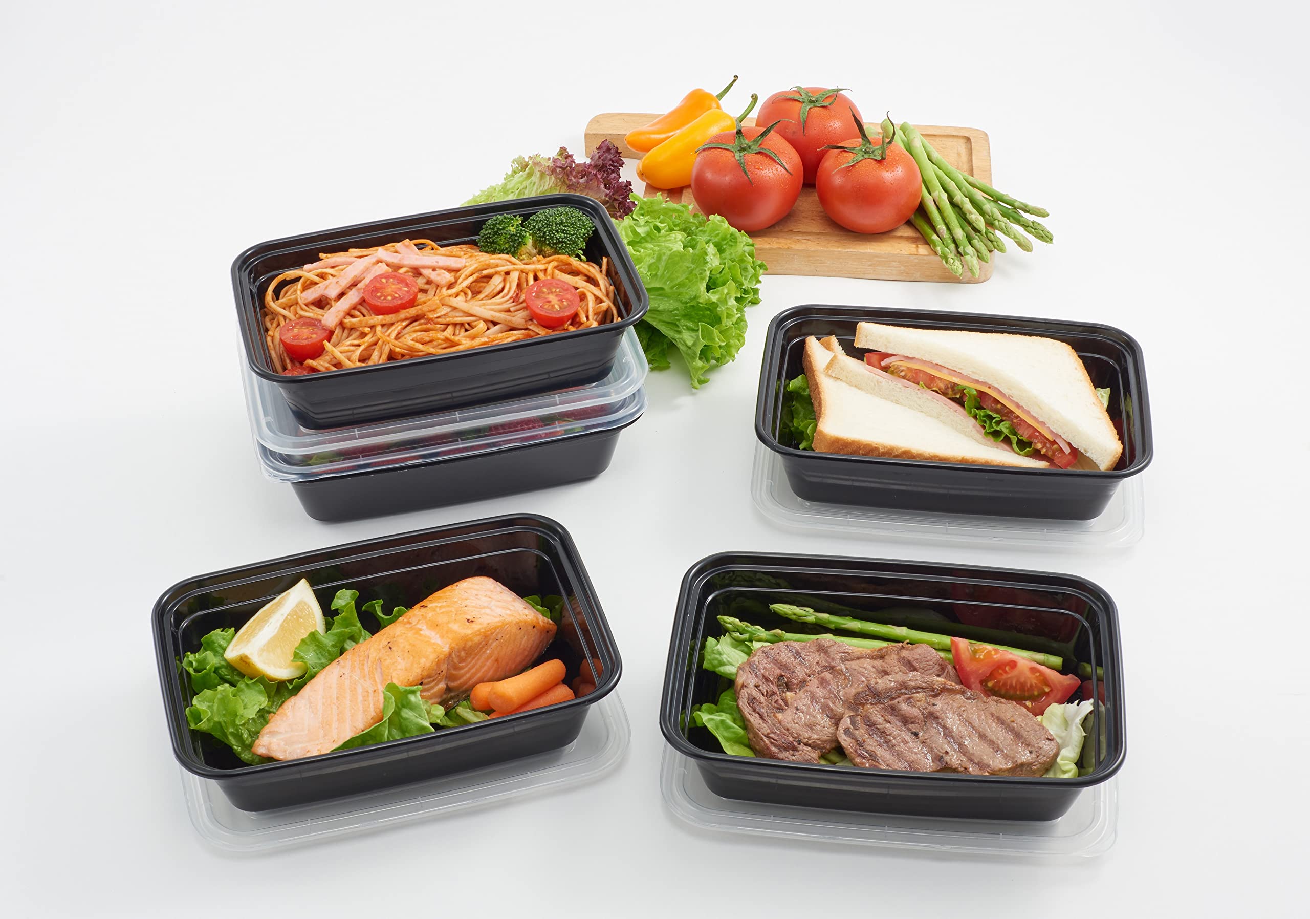 Deahun Mainstays 5 Pk 4.2 Cups Rectangular Plastic Meal Prep, Clear Lids and Black Containers