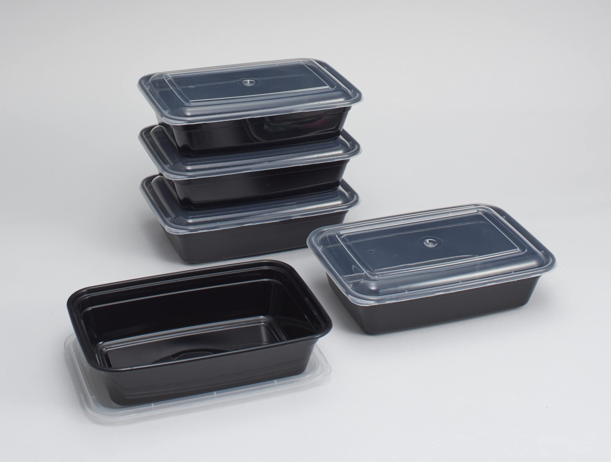 Deahun Mainstays 5 Pk 4.2 Cups Rectangular Plastic Meal Prep, Clear Lids and Black Containers