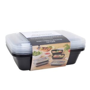 Deahun Mainstays 5 Pk 4.2 Cups Rectangular Plastic Meal Prep, Clear Lids and Black Containers