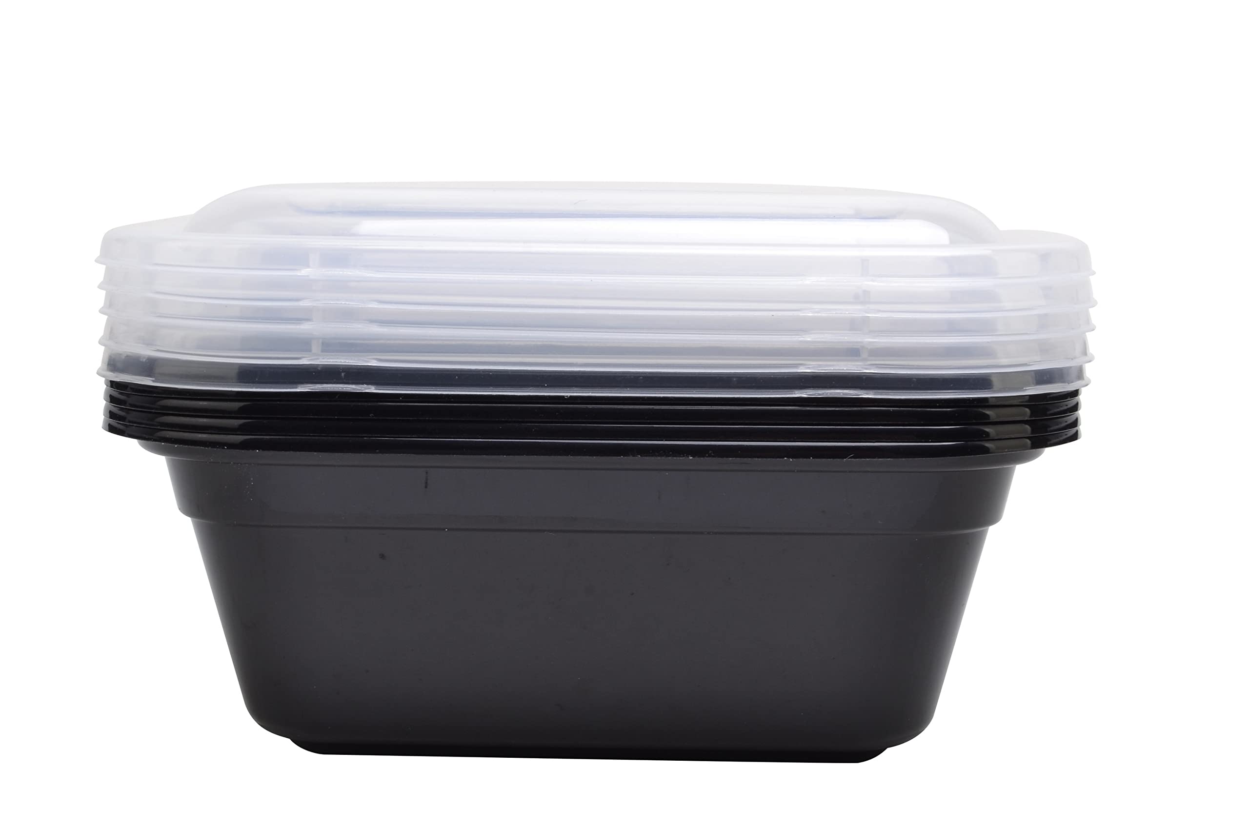 Deahun Mainstays 5 Pk 4.2 Cups Rectangular Plastic Meal Prep, Clear Lids and Black Containers