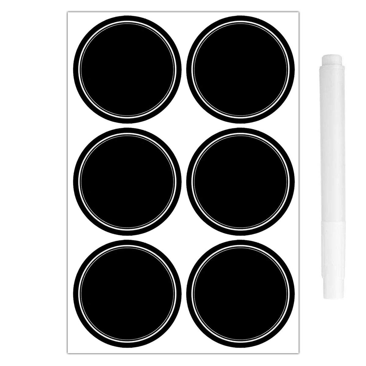 Chalkboard Labels Set of 120 Reusable Round Kitchen Labels Mason Jar Lid Canning Labels for Glass Jars, Food Containers, Kitchen and Pantry Organizing (2 Inches Wide, Free White Chalk Marker)