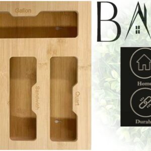 BATHA 6 in 1 Bamboo Ziplock Bag Storage Organizer with Foil and Plastic Wrap Dispenser with Cutter, Bamboo, Bag Organizer, 12" Roll Plastic Wrap, Foil…