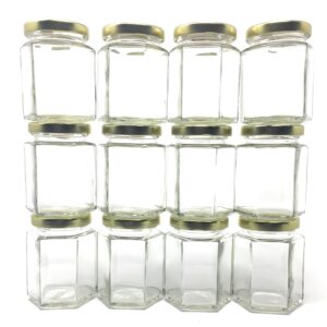 6 oz Hexagon Glass Jar with Gold Metal Lid by Richards Packaging 12-pack