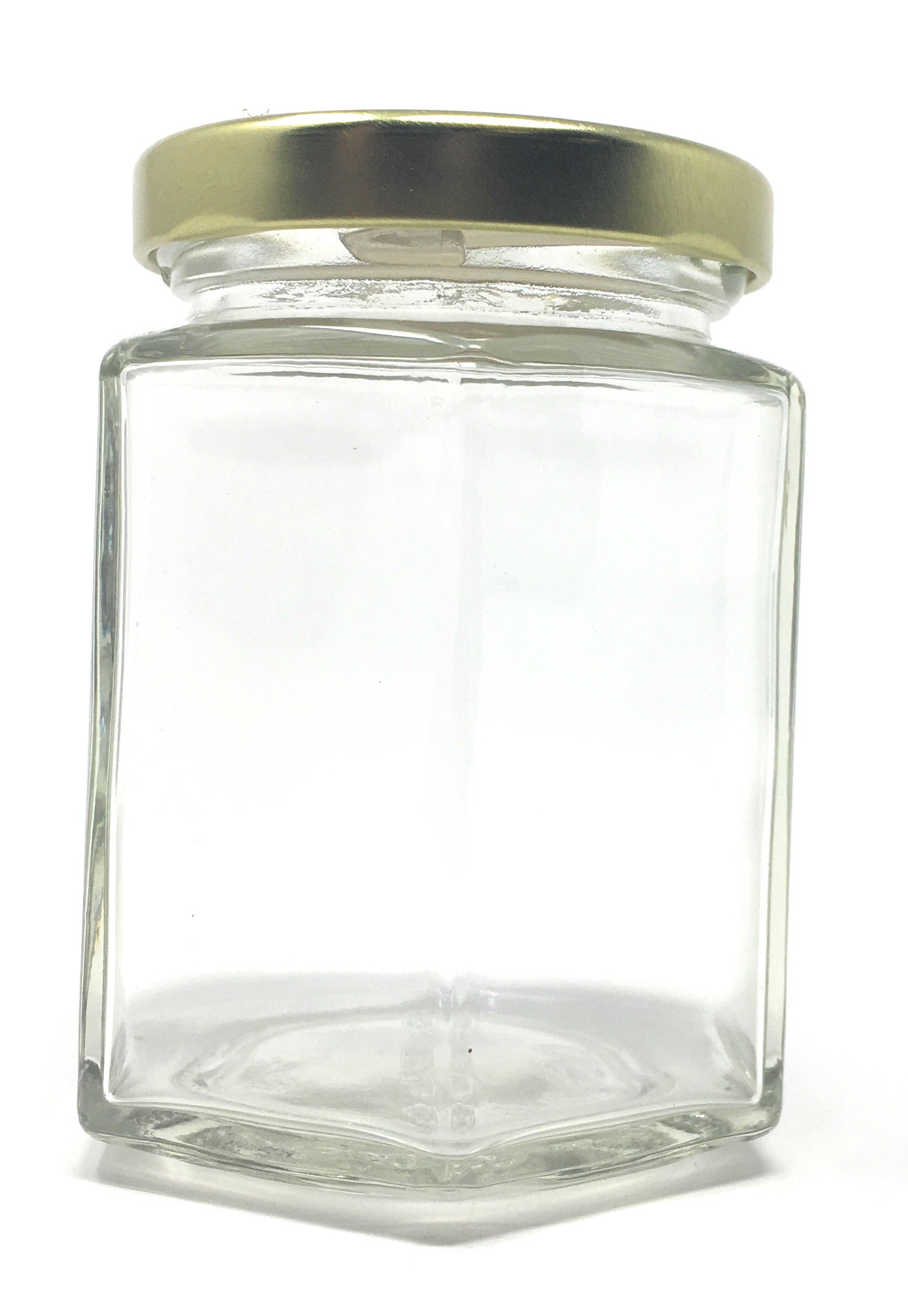 6 oz Hexagon Glass Jar with Gold Metal Lid by Richards Packaging 12-pack