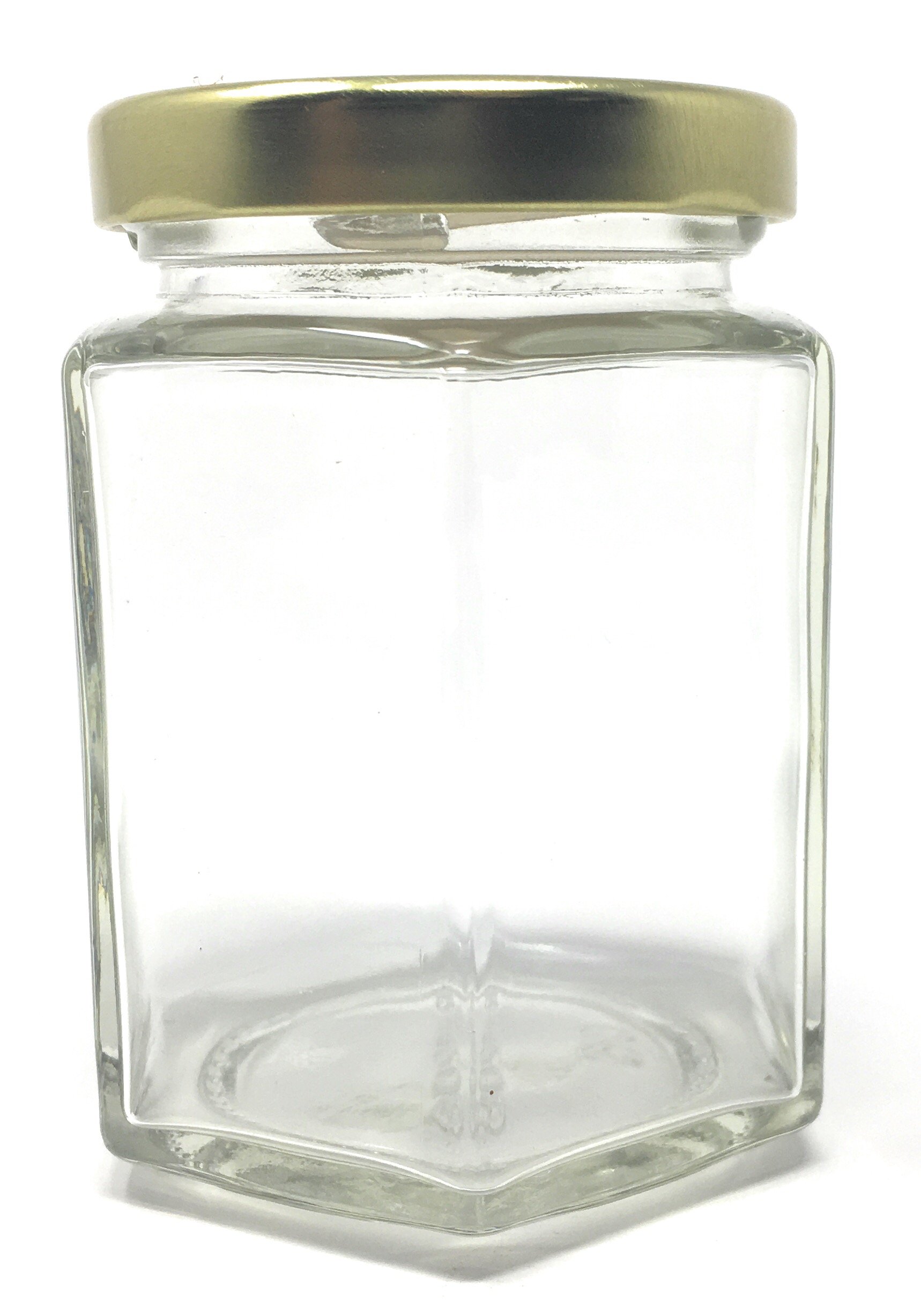 6 oz Hexagon Glass Jar with Gold Metal Lid by Richards Packaging 12-pack