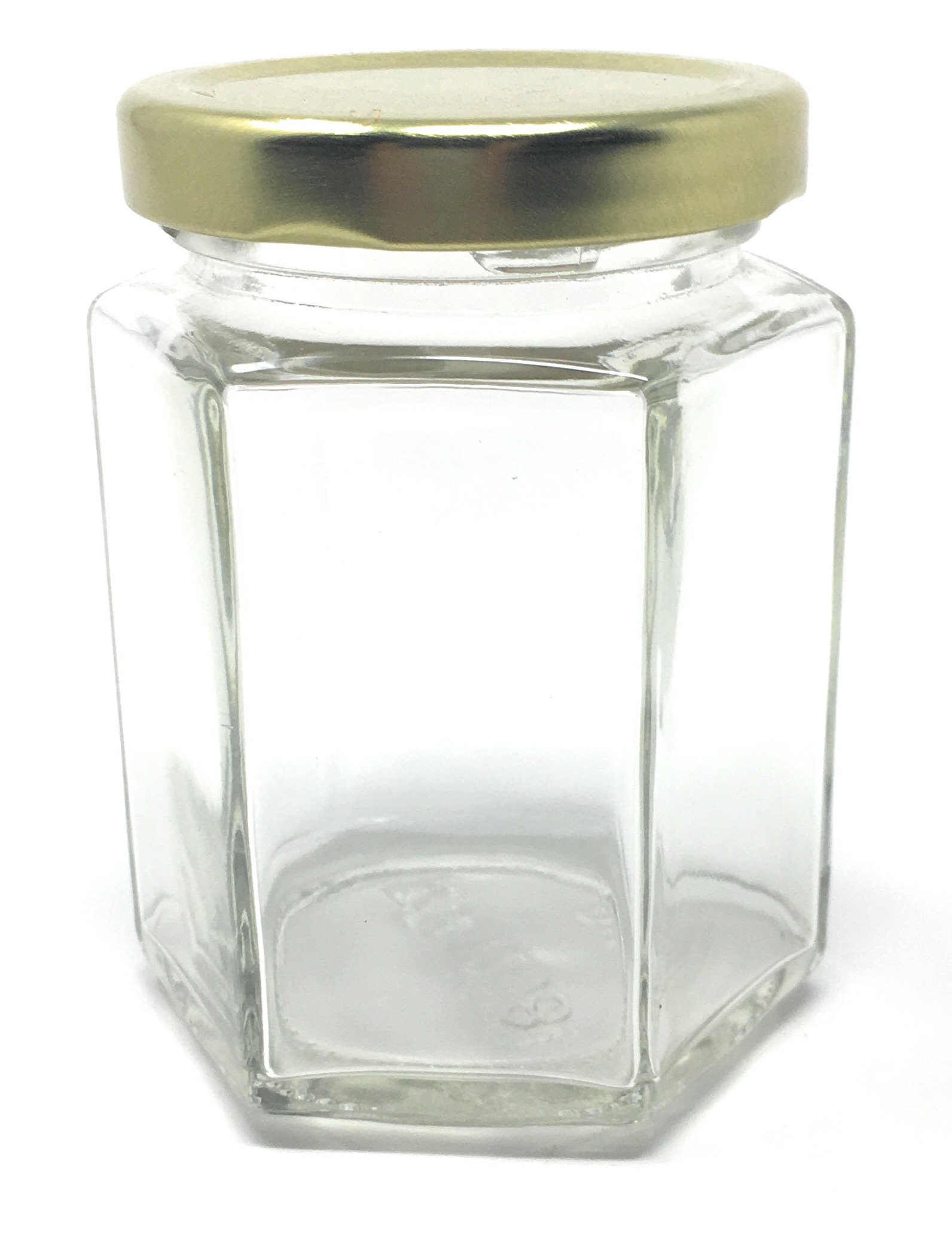 6 oz Hexagon Glass Jar with Gold Metal Lid by Richards Packaging 12-pack