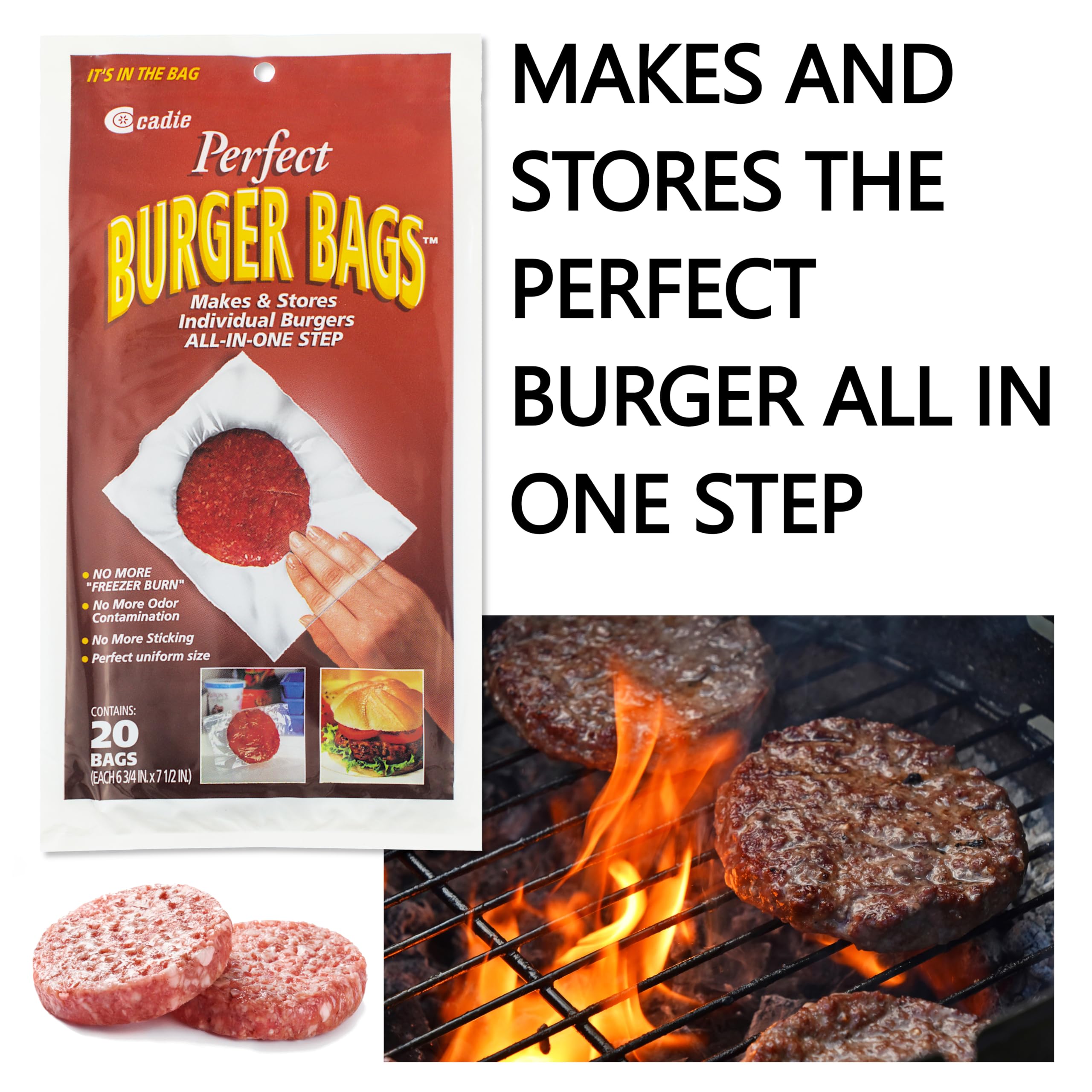 Perfect Burger Bags - Freezer Storing Wrap for Hamburger Patties or Ground Meat | Nonstick Paper, Easy to Cling, Uniform Round Patty, No Odor Contamination in The Fridge - 4 Pack (80 Count) by Cadie