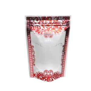 100pcs matte red & silver border royal crown flower design stand-up zip seal bags 12x20cm (4.7x7.8")
