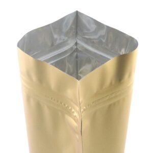 Metallic Colored with Clear Window Metallic Foil Stand-Up Resealable Food Storage Pouch (13oz, Matte Gold)