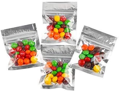 SKEMIX 100 Pack Smell Proof Mylar Bags, 3x4 Inch Resealable Clear Ziplock Mylar Bags Food Safe Plastic Aluminum Material