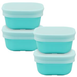 re-play made in usa 12 oz. reusable square bowls, set of 4 with silicone storage lids - dishwasher and microwave safe bowls for everyday dining - toddler bowl set 5.12" x 5.12" x 1.87", aqua