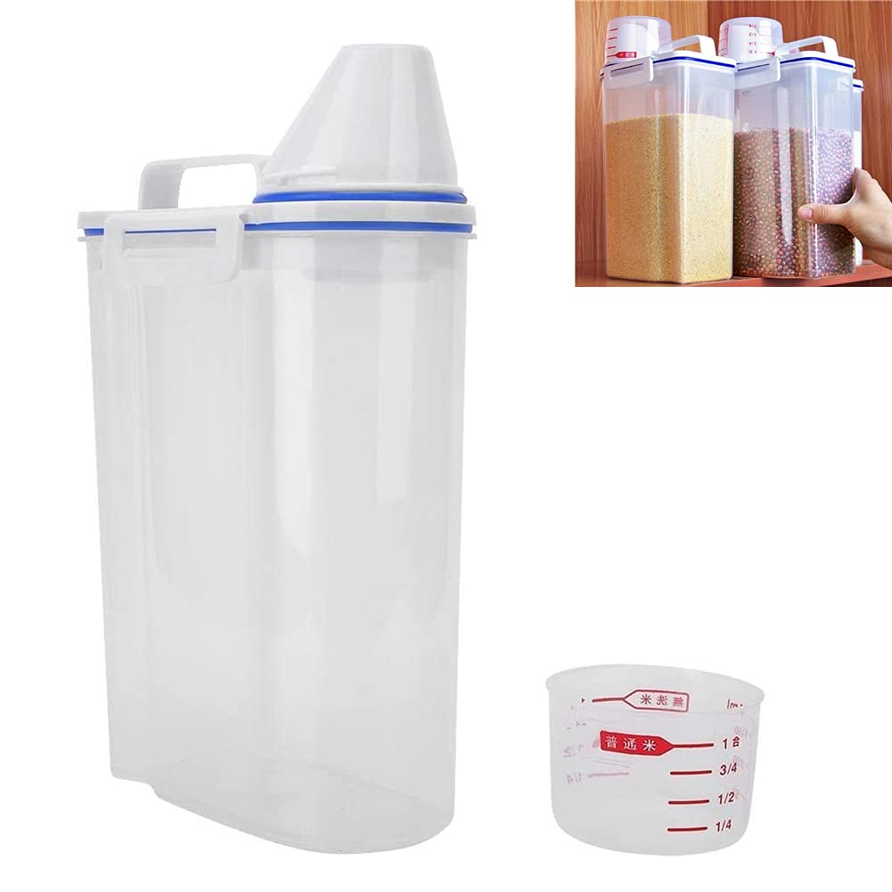 Yosoo 2Pcs Rice Storage Bin, Portable Sealed Cereal Plastic Food Storage Box, Crisper Grains Prevention Box Flour Storage Bin Food Container with Pour Spout A Measuring Cup