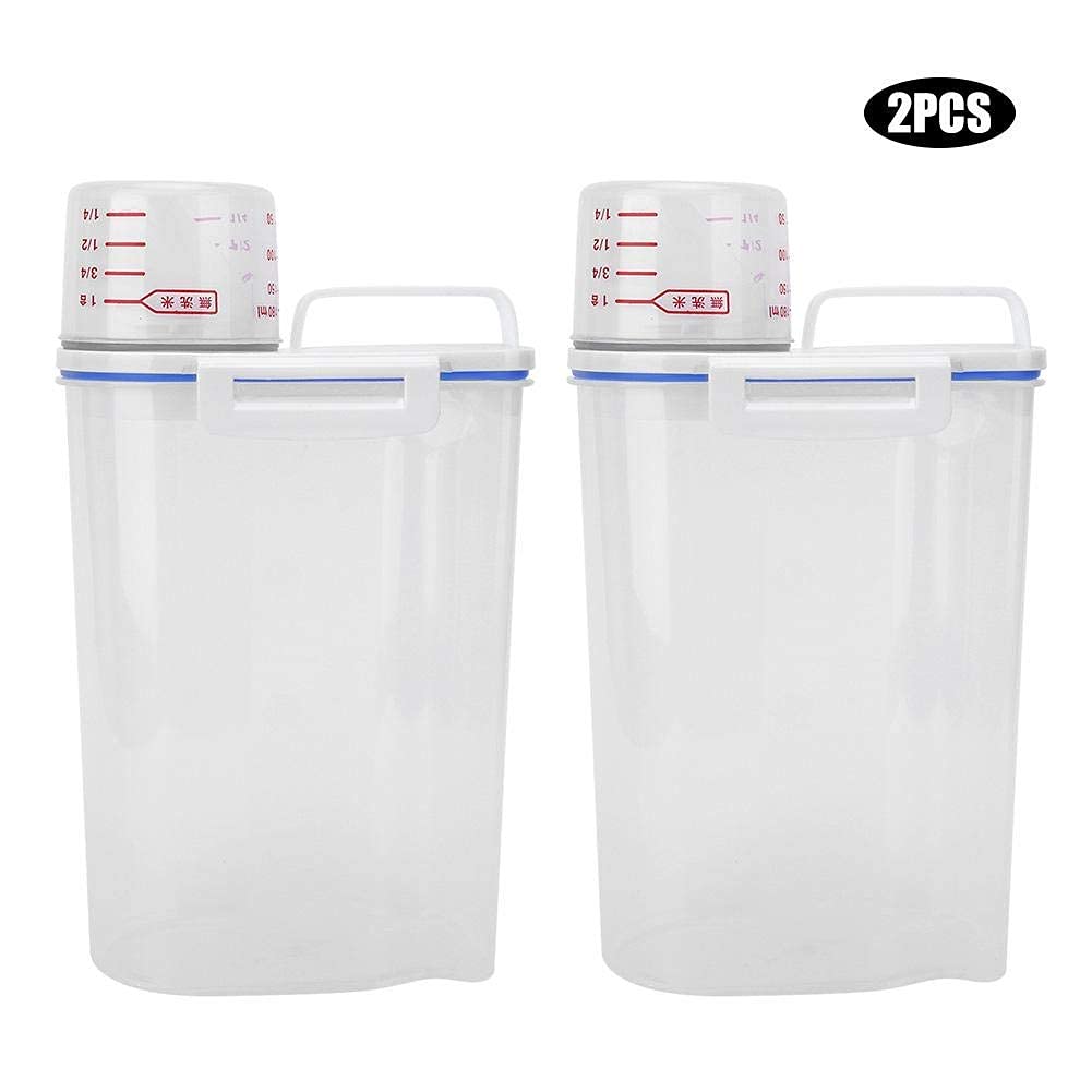 Yosoo 2Pcs Rice Storage Bin, Portable Sealed Cereal Plastic Food Storage Box, Crisper Grains Prevention Box Flour Storage Bin Food Container with Pour Spout A Measuring Cup