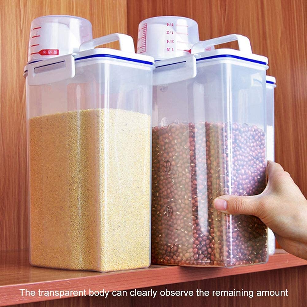 Yosoo 2Pcs Rice Storage Bin, Portable Sealed Cereal Plastic Food Storage Box, Crisper Grains Prevention Box Flour Storage Bin Food Container with Pour Spout A Measuring Cup