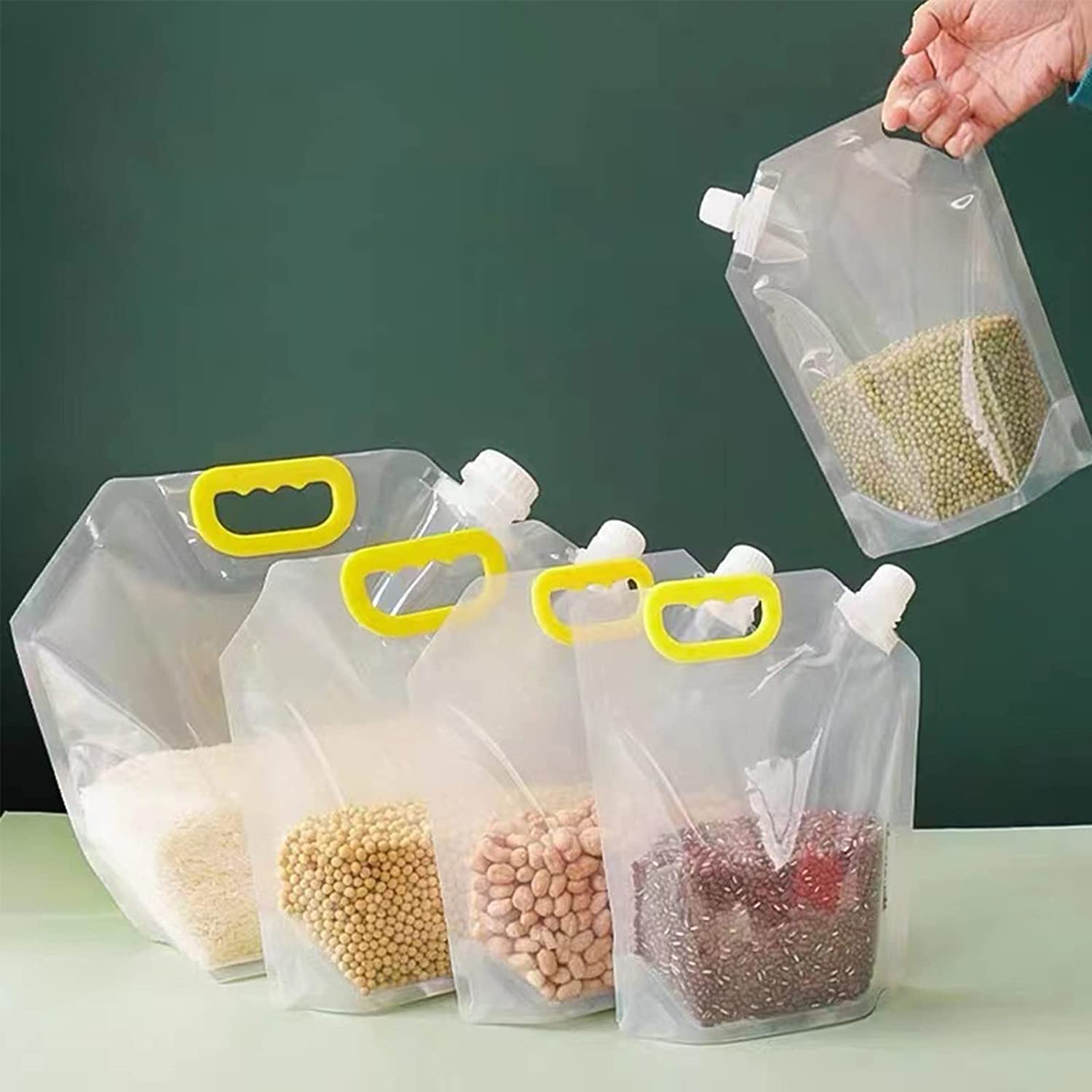 FETNHU Grain Moisture-Proof Sealed Bag, 5-10pcs Resealable Clear Cereal Containers Storage,Stand Up Sealed Odor-Resistant Packaging Bags, Food Storage Containers (3 L,5PCS)