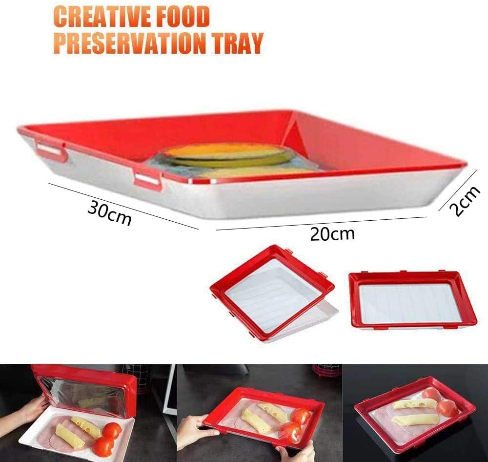 Yily 4 Pcs Plastic Preservation Tray Creative Food Preservation Tray,Replaceable Magic Elastic Film Buckle Vacuum Seal Keeps Food Fresh,Kitchen Tools Seal Storage Container
