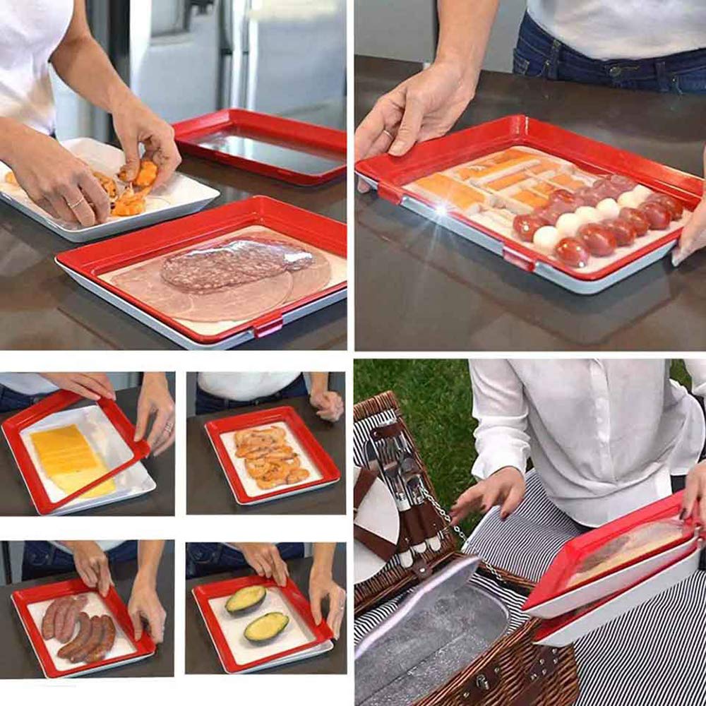 Yily 4 Pcs Plastic Preservation Tray Creative Food Preservation Tray,Replaceable Magic Elastic Film Buckle Vacuum Seal Keeps Food Fresh,Kitchen Tools Seal Storage Container