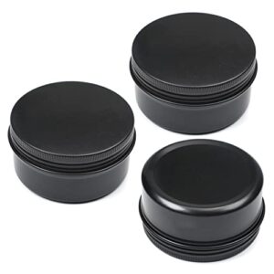 othmro 3pcs 2.7oz metal round tins aluminum tin cans containers with screw lid, 68 * 35mm(dxh) black tin cans for salve, spices, lip balm, tea or candies 80ml
